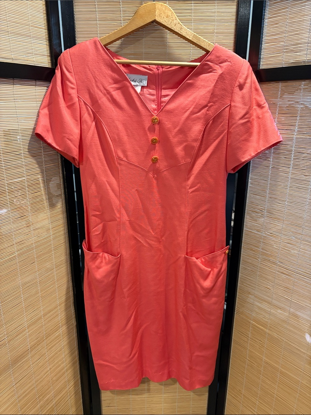 Vintage-Inspired Jackie K 60s Coral Midi Dress with Buttons